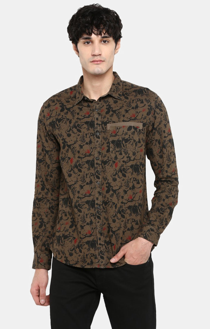 Spykar Men Olive Printed Slim Fit Casual Shirt