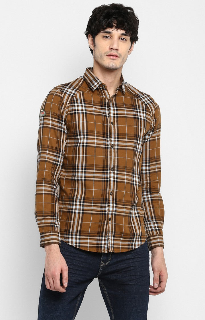 Spykar Men Khaki Checked Slim Fit Casual Shirt