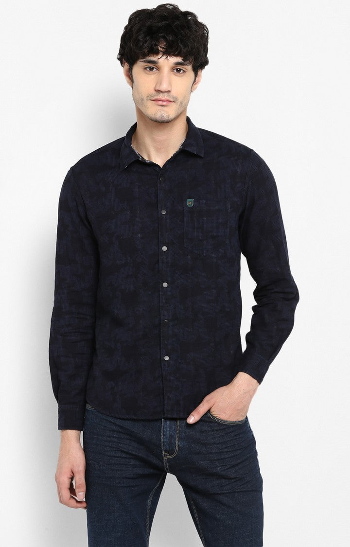 Spykar Men Navy Printed Slim Fit Casual Shirt