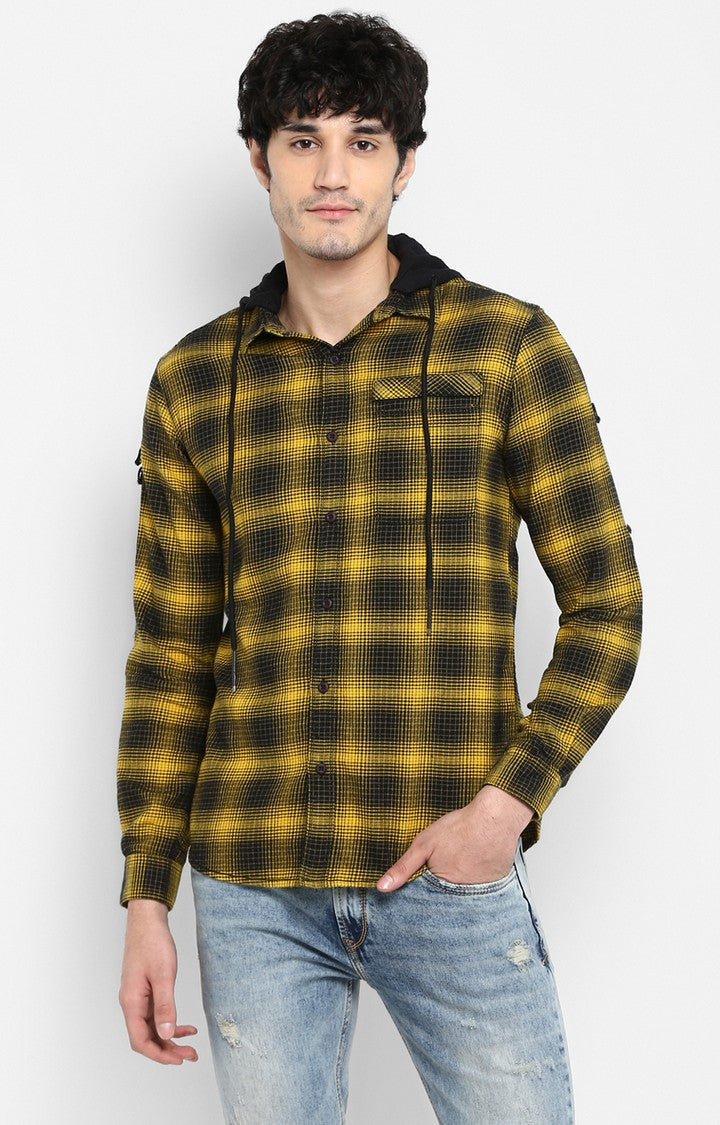 Spykar Men Yellow Checked Slim Fit Casual Shirt