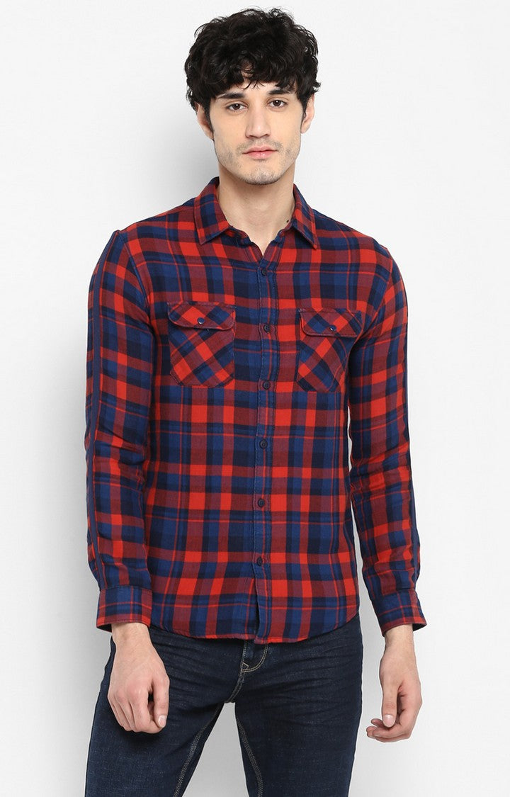 Spykar Men Red Checked Slim Fit Casual Shirt