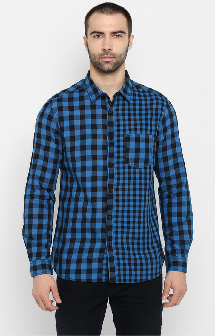 Spykar Men Blue Checked Slim Fit Casual Shirt