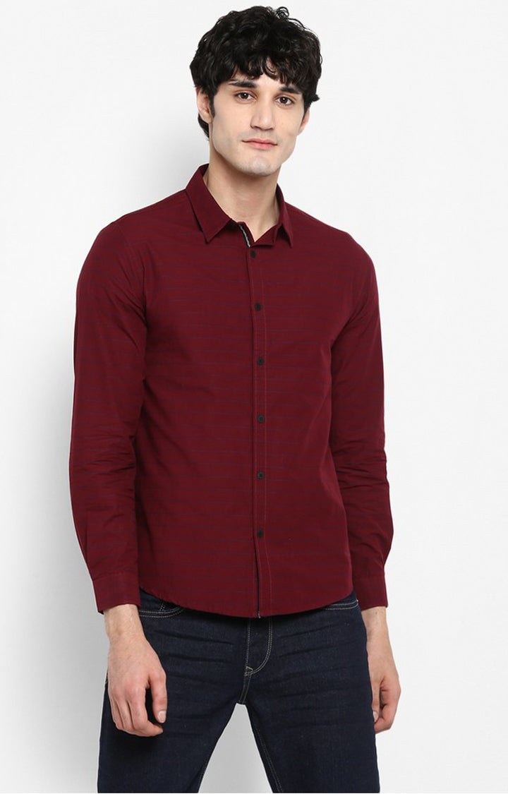 Spykar Men Maroon Striped Casual Shirt