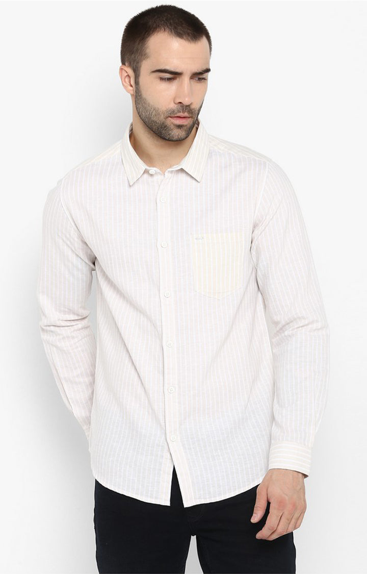 Spykar Men Beige Striped Slim Fit Casual Shirt