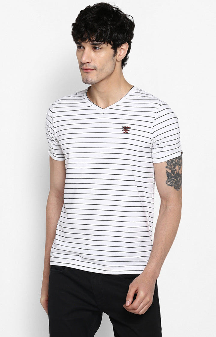 Spykar White Cotton Slim Fit T-Shirt For Men