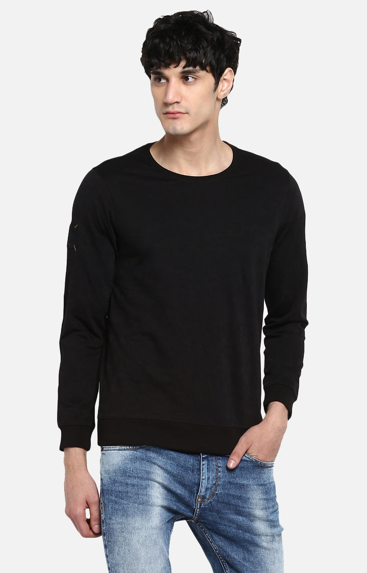 Spykar Black Solid Slim Fit Sweatshirt For Men