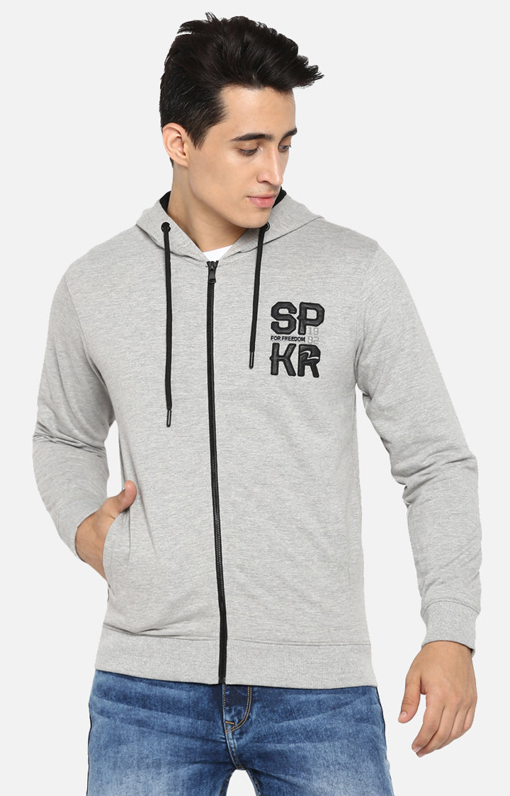 Spykar Men Grey Melange Regular Fit Hooded Sweatshirt