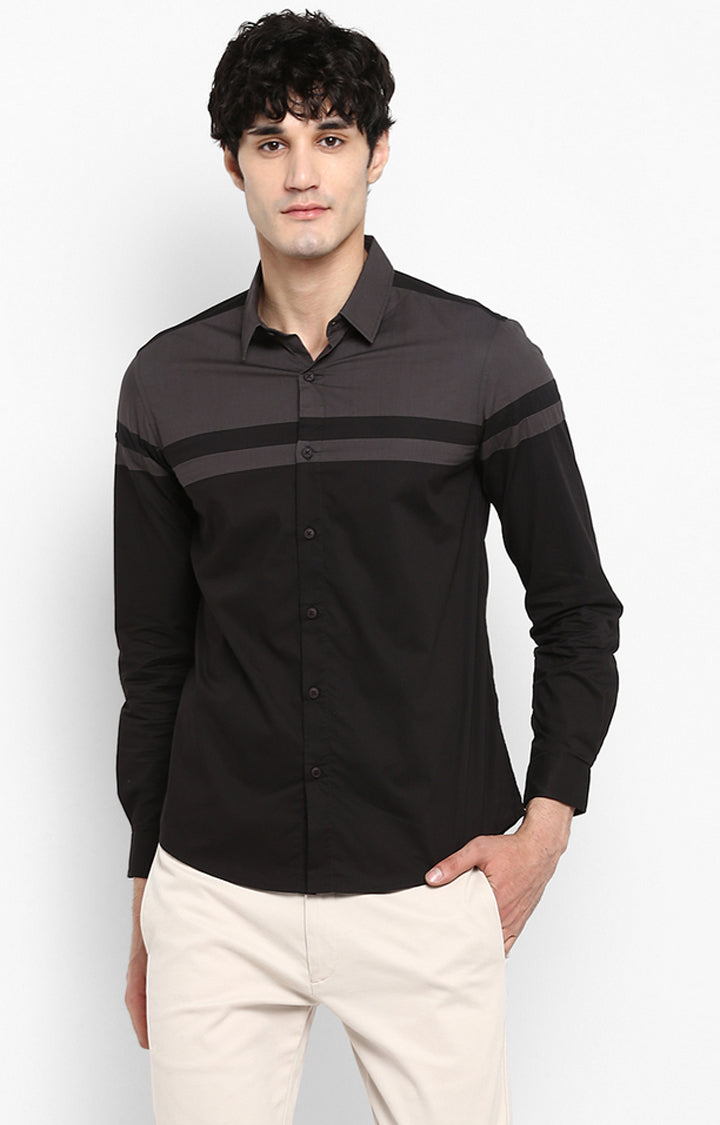 Spykar Black Cotton Slim Fit Shirts For Men