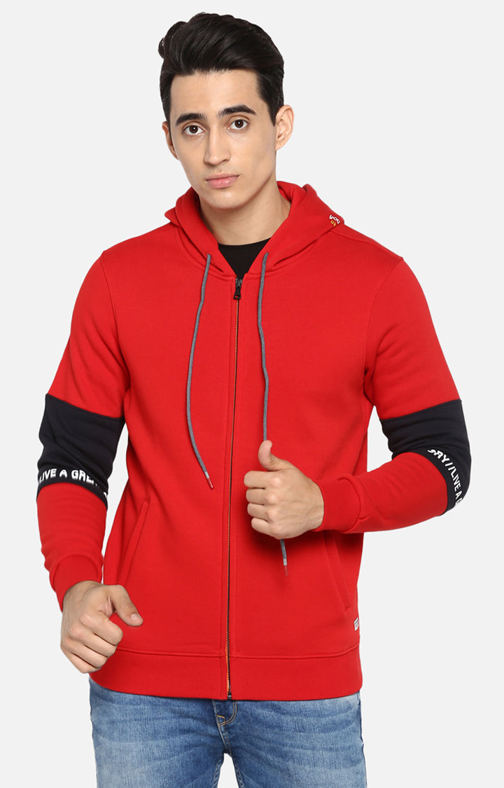 Spykar Men Red Solid Regular Fit Hooded Sweatshirt