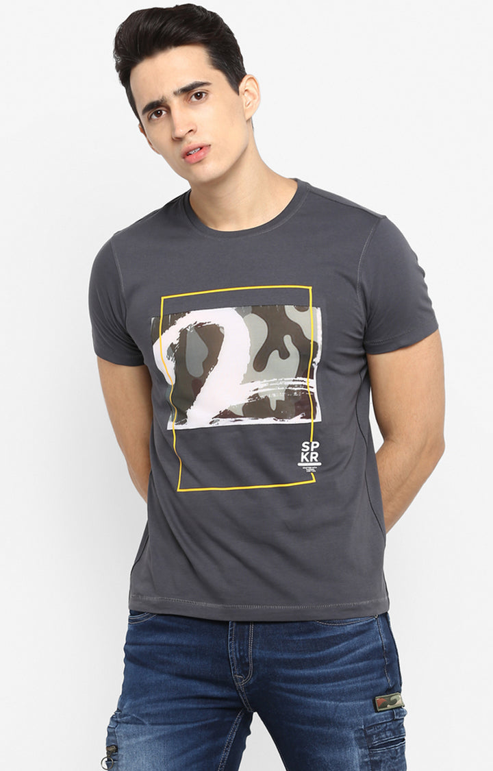 Spykar Men Charcoal Printed T-Shirt