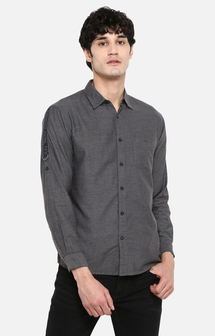 Spykar Slim Fit Men Grey Cotton Casual Shirt