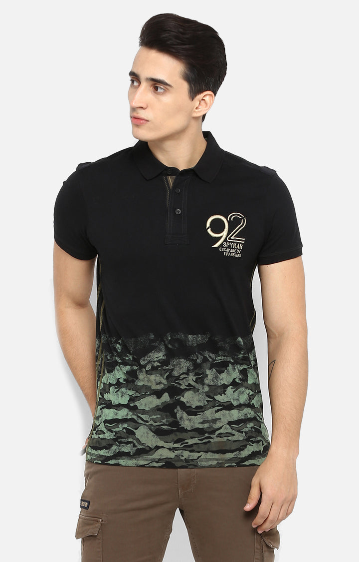 Spykar Men Black Printed Slim Fit T-Shirt