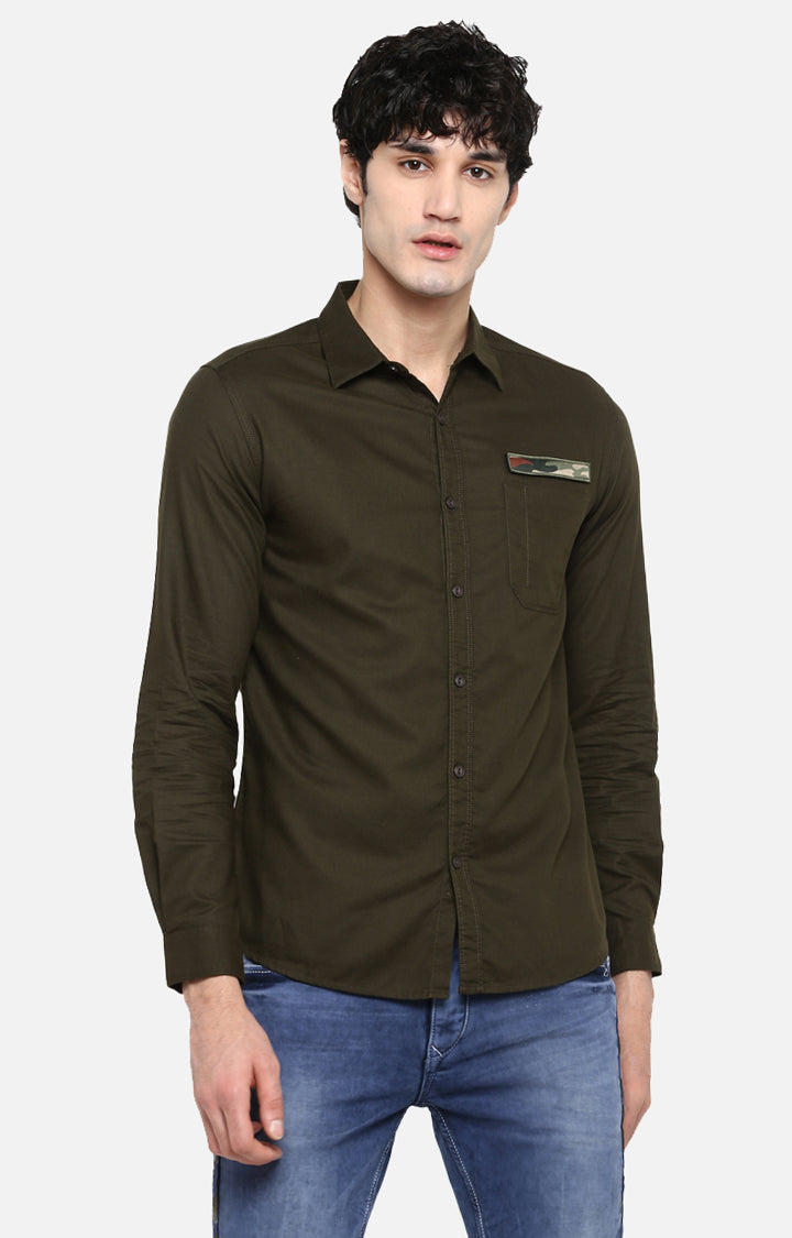 Spykar Men Olive Solid Slim Fit Casual Shirt