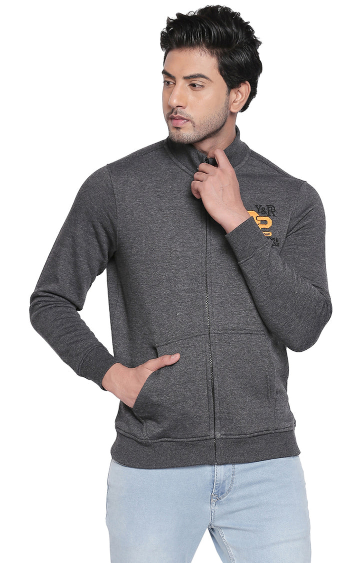 Spykar Grey Melange Slim Fit Sweatshirt For Men