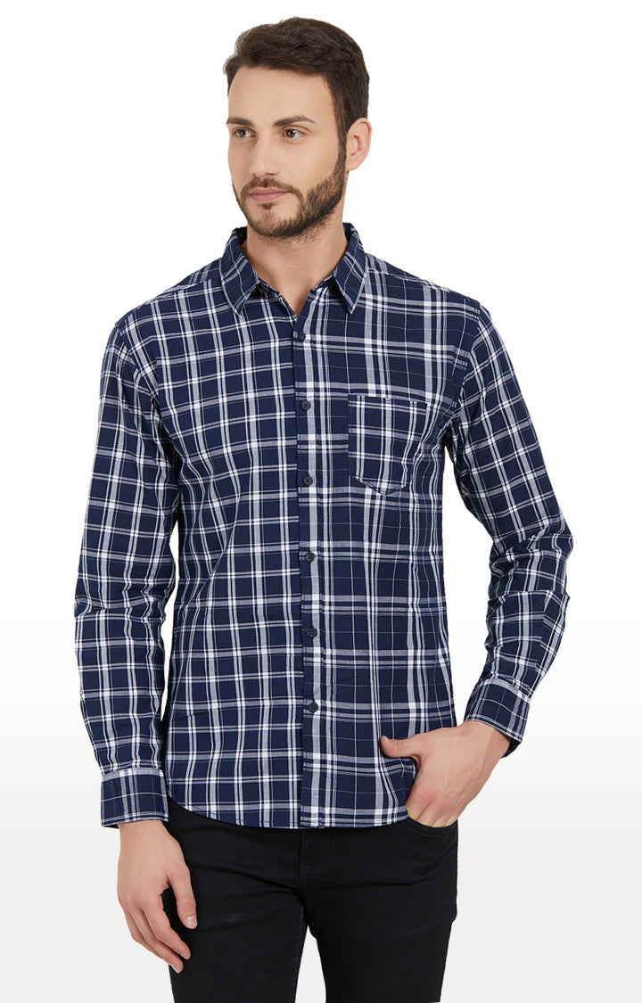 Spykar Men Navy Checked Slim Fit Casual Shirt