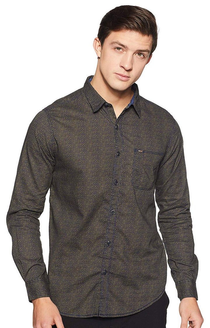 Spykar Men Olive Printed Slim Fit Casual Shirt