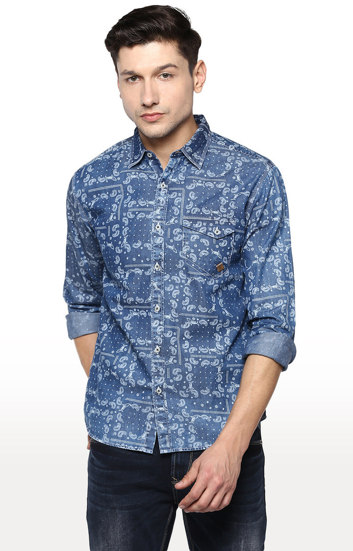 Spykar Men Blue Cotton Casual Shirt