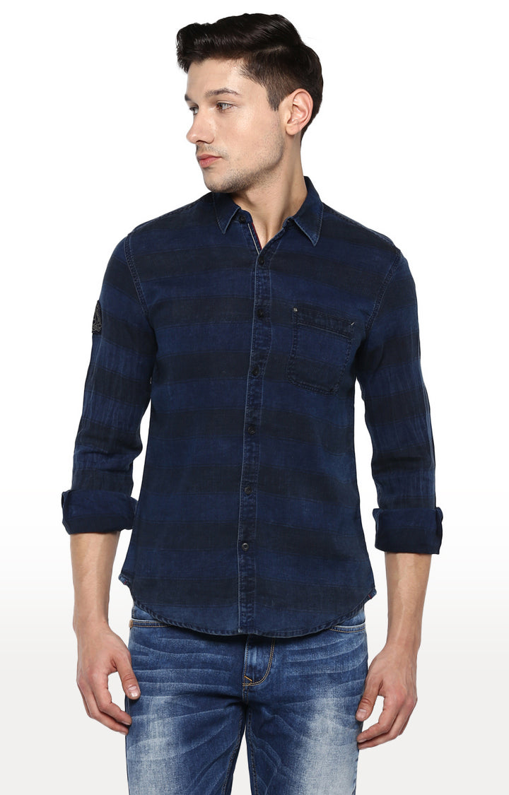 Spykar Men Blue Cotton Casual Shirt