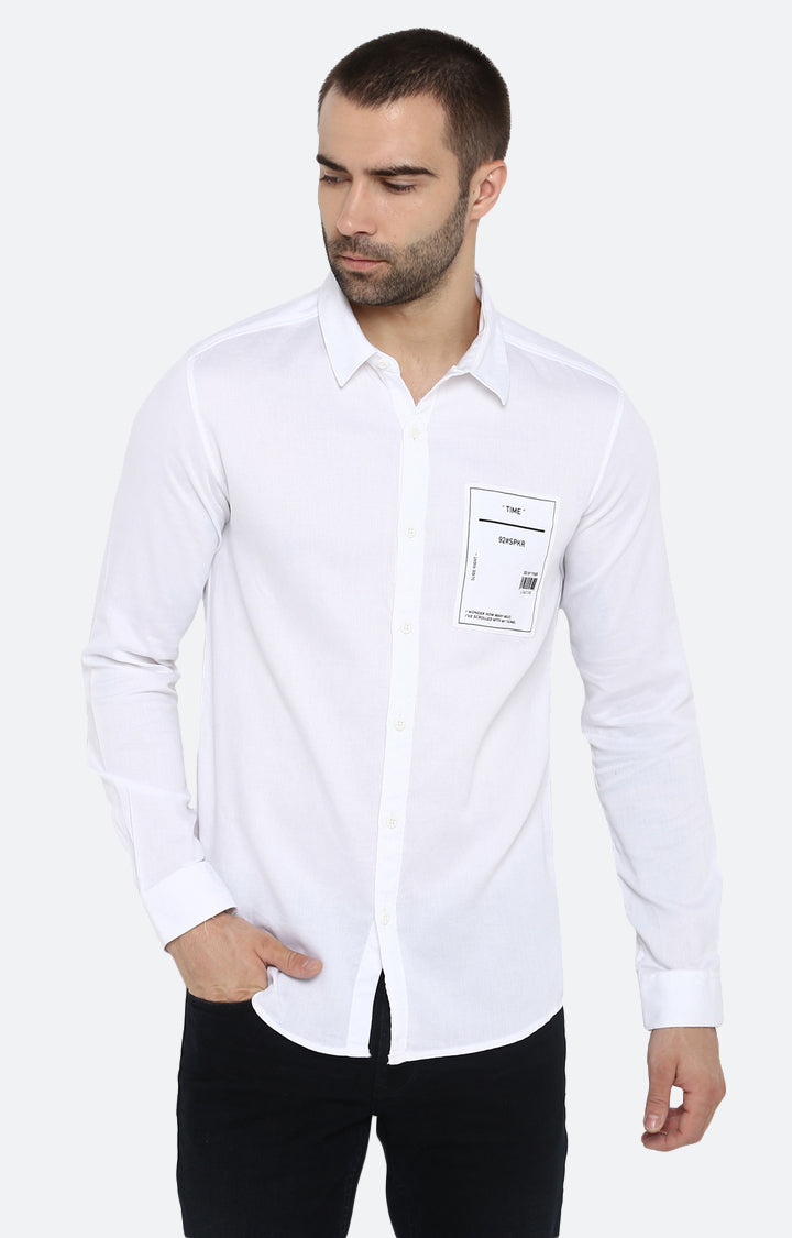 Spykar Men White Solid Slim Fit Casual Shirt