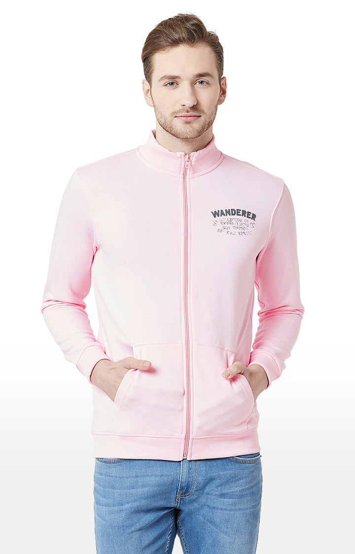 Spykar Men Pink Cotton Slim Fit Front Open Zipper Jacket