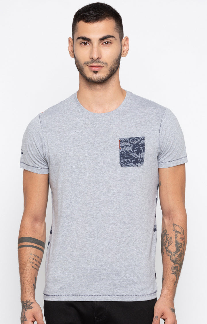 Spykar Men Grey Melange Slim Fit T-Shirt