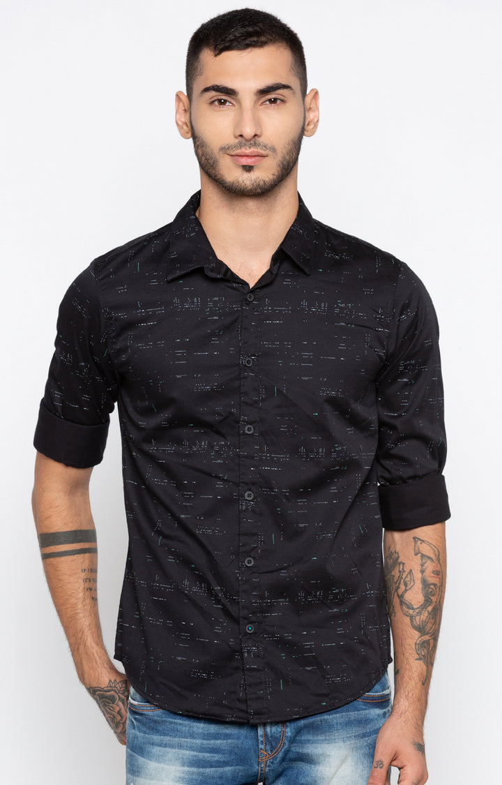 Spykar Men Black Printed Slim Fit Casual Shirt