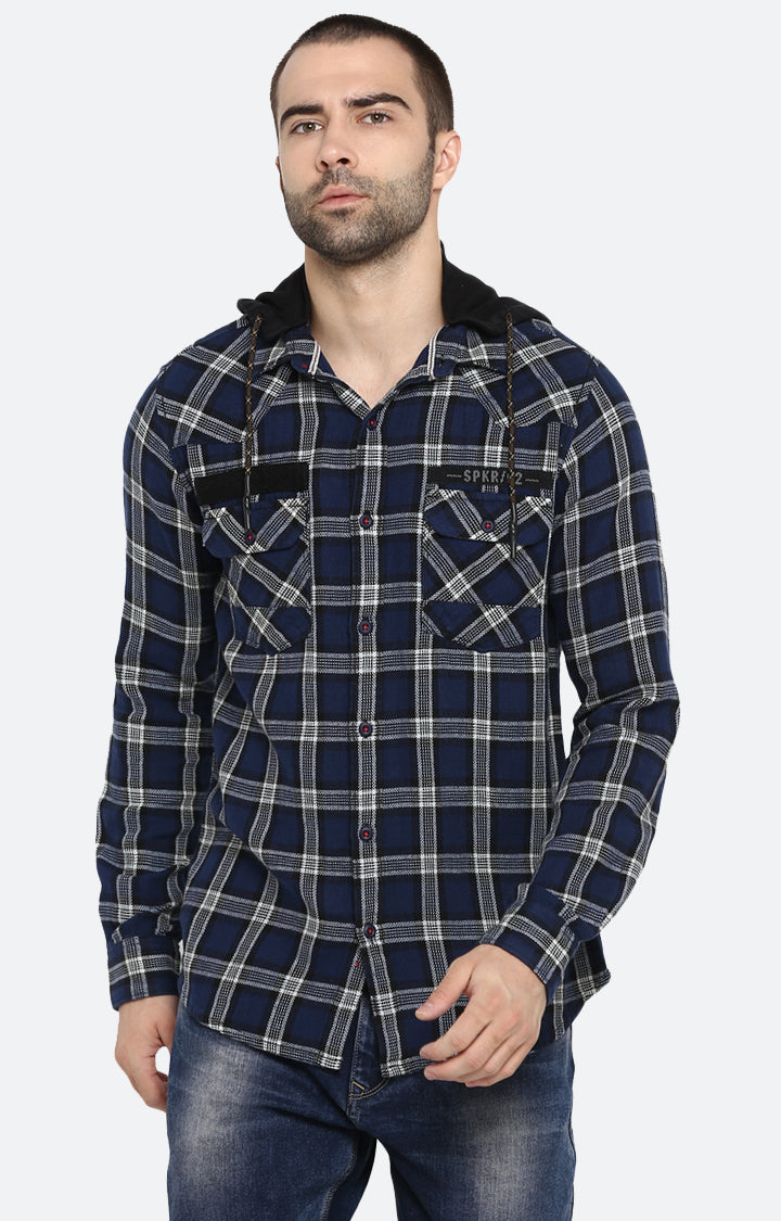 Spykar Men Blue Checked Slim Fit Casual Shirt