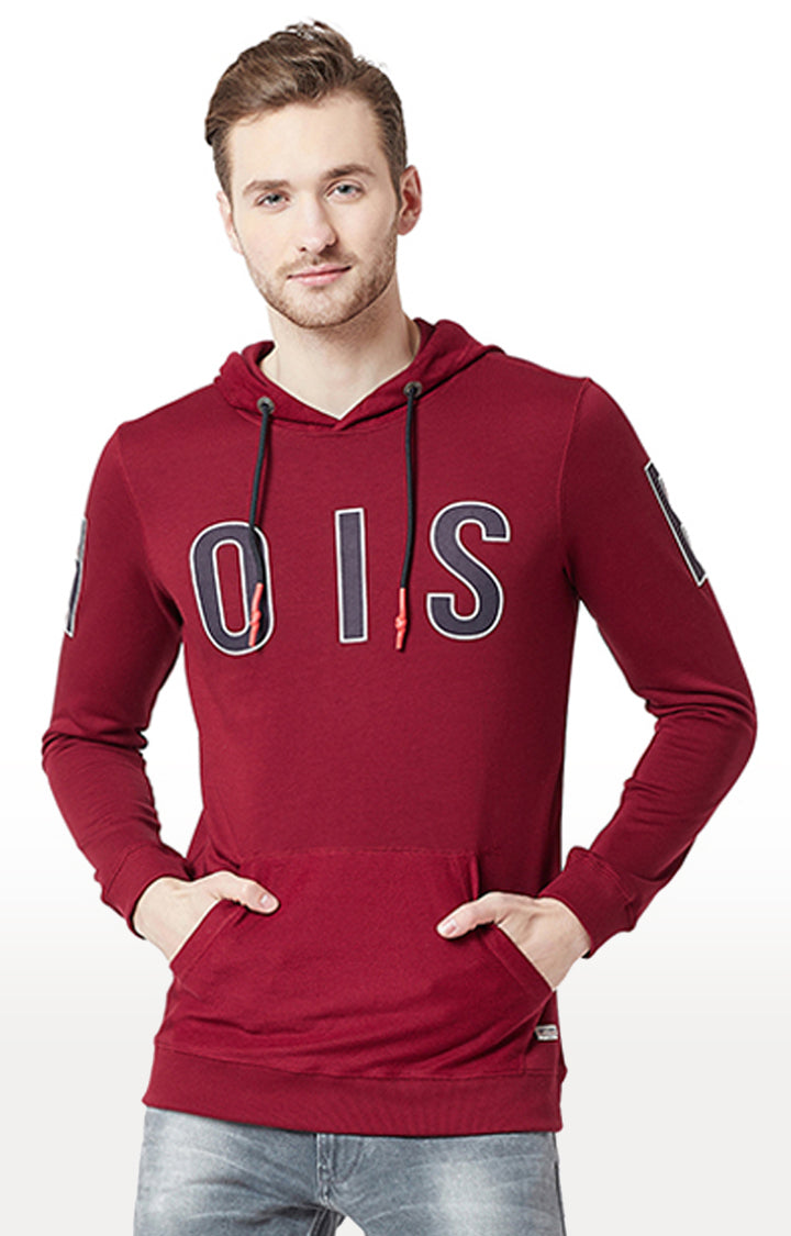 Spykar Men Red Cotton Slim Fit Hooded Sweatshirt