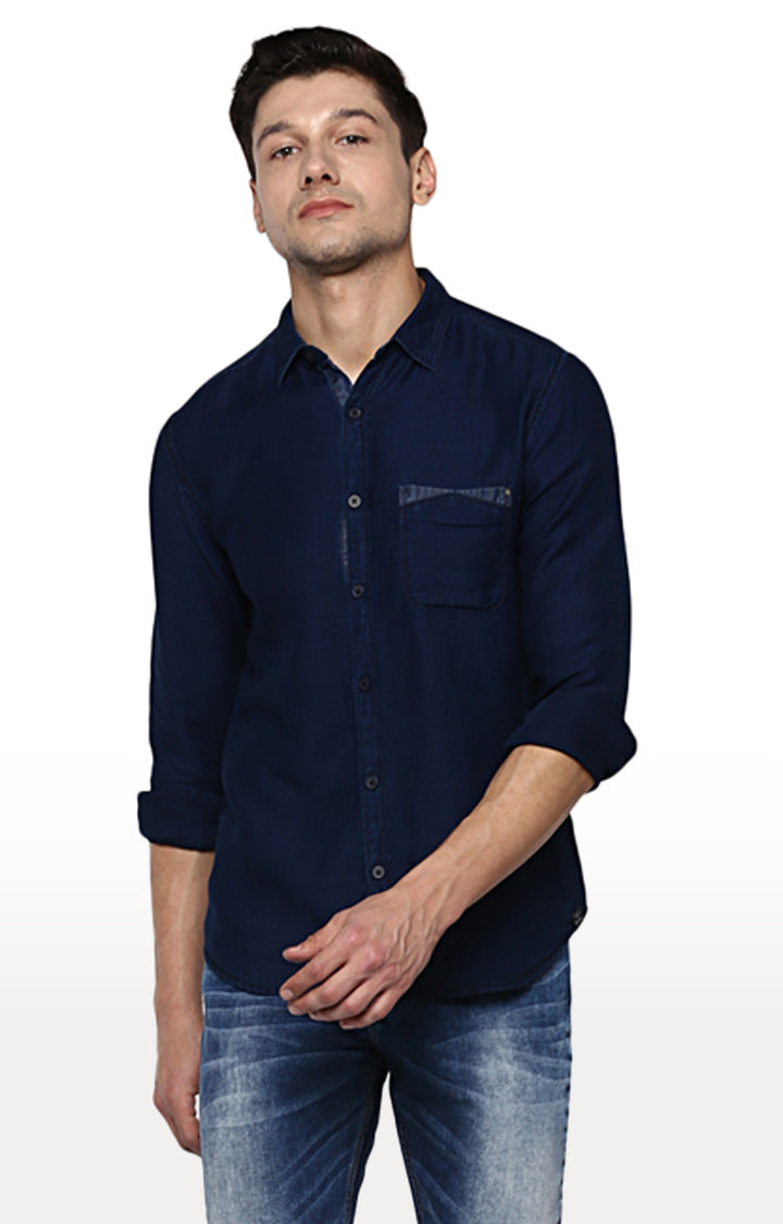 Spykar Men Blue Cotton Casual Shirt