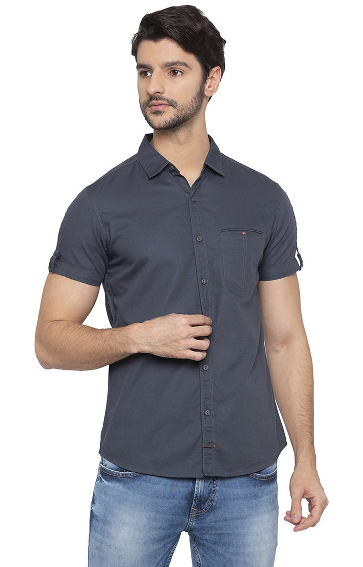 Spykar Men Charcoal Solid Casual Shirt