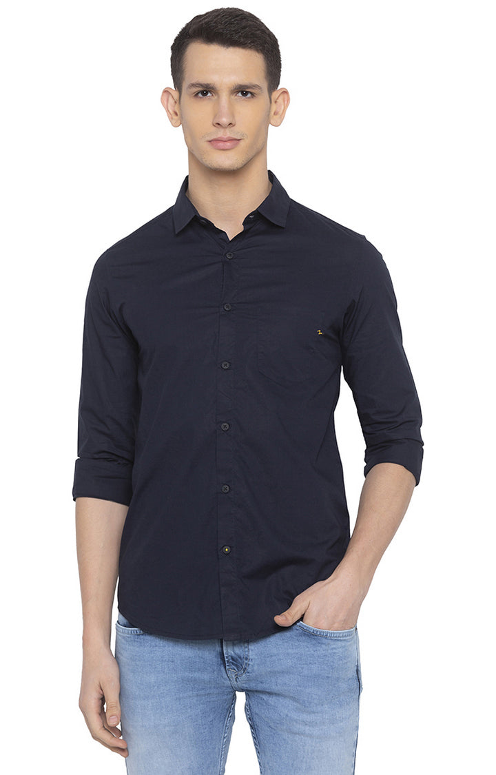 Spykar Slim Fit Men Navy Solid Casual Shirt