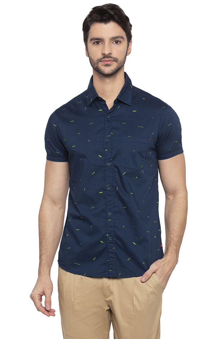 Spykar Men Navy Printed Slim Fit Casual Shirt