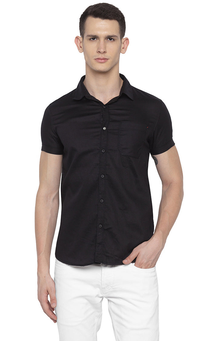 Spykar Slim Fit Men Black Solid Casual Shirt