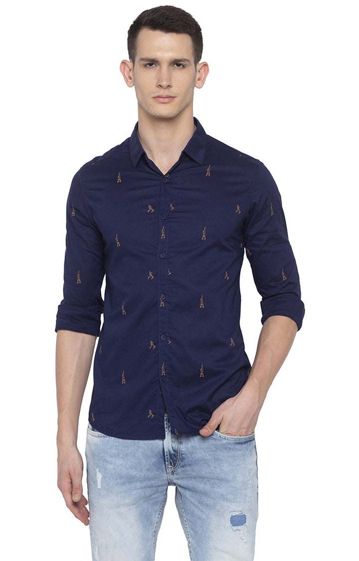 Spykar Men Navy Printed Slim Fit Casual Shirt