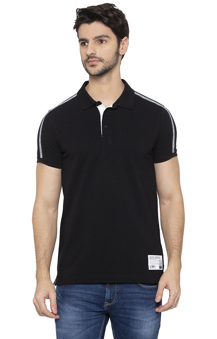 Spykar Men Black Cotton Slim Fit Polo T-Shirt