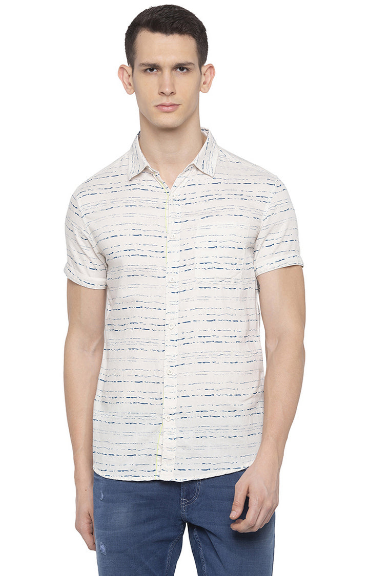 Spykar Men Ecru Printed Slim Fit Casual Shirt