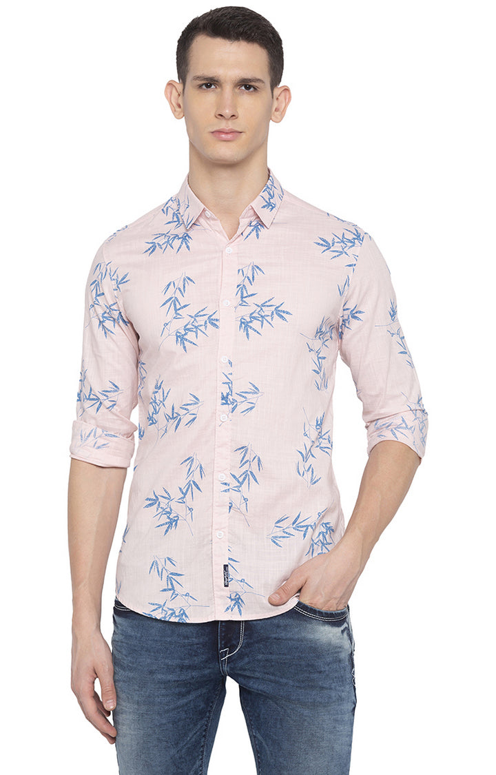 Spykar Men Pink Printed Slim Fit Casual Shirt