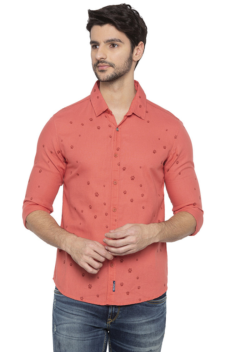 Spykar Men Pink Printed Slim Fit Casual Shirt