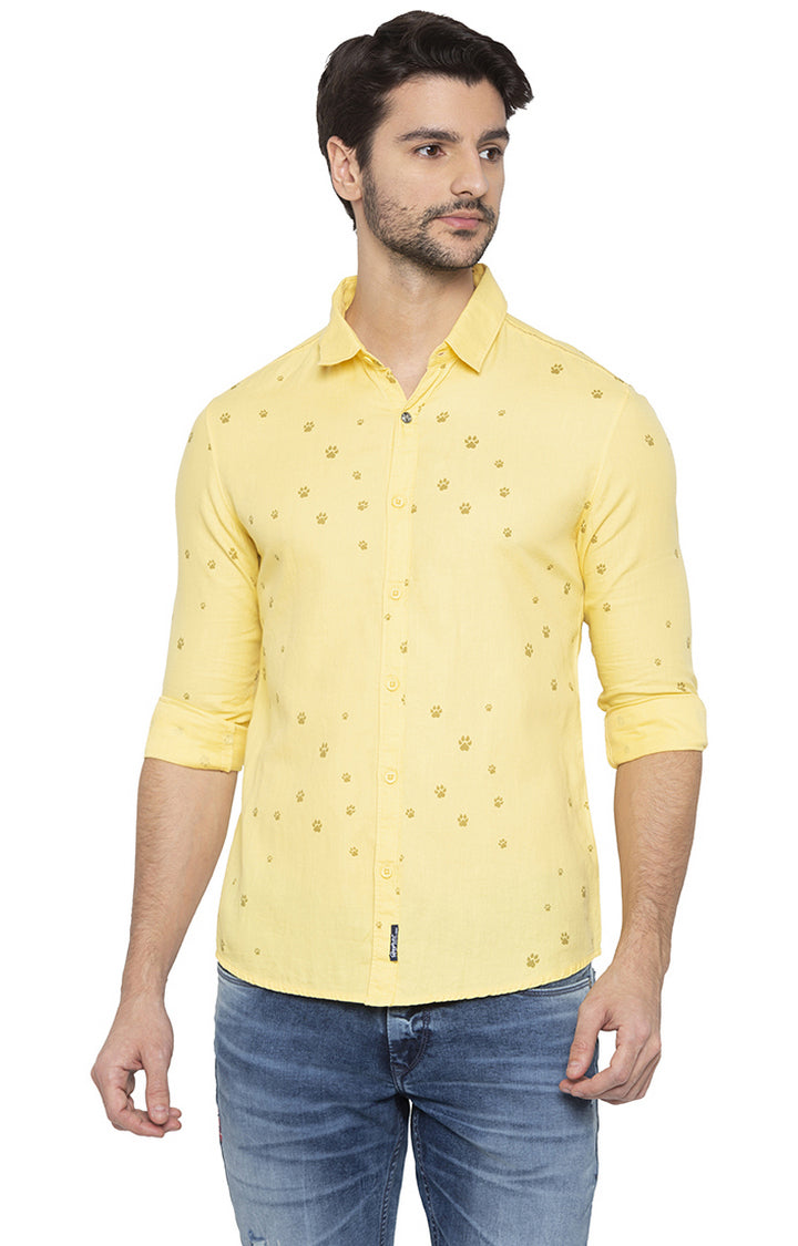 Spykar Men Yellow Printed Slim Fit Casual Shirt