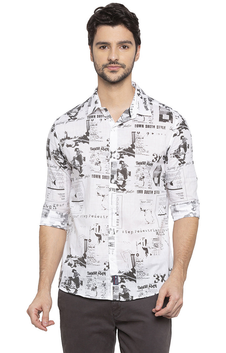 Spykar Men White Printed Slim Fit Casual Shirt