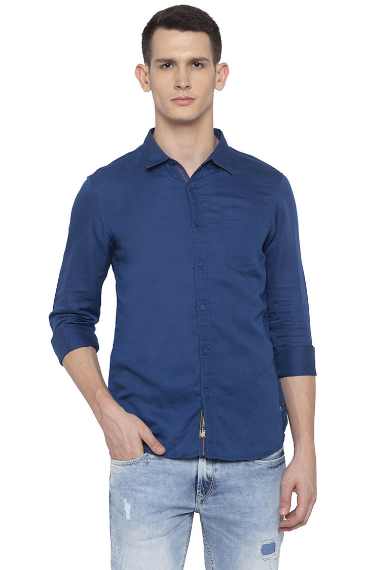 Spykar Slim Fit Men Blue Solid Casual Shirt