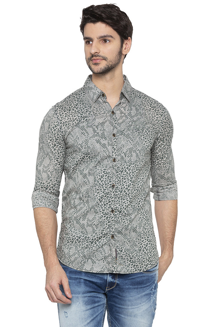 Spykar Men Grey Printed Slim Fit Casual Shirt