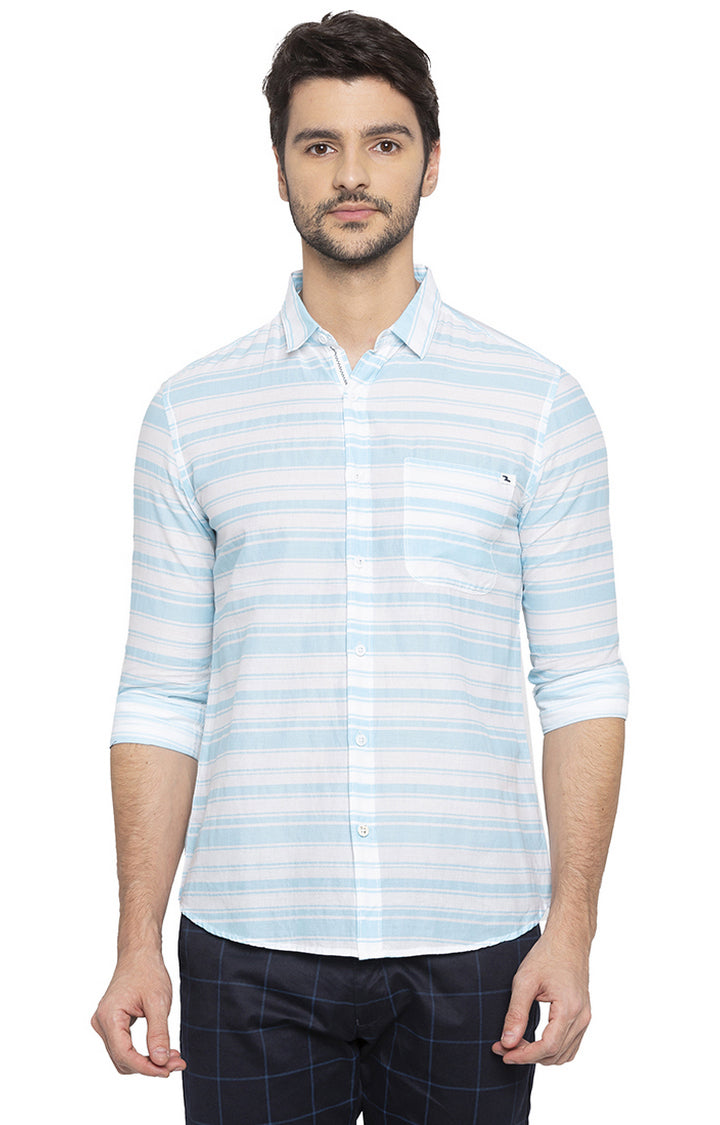 Spykar Men Aqua Striped Slim Fit Casual Shirt