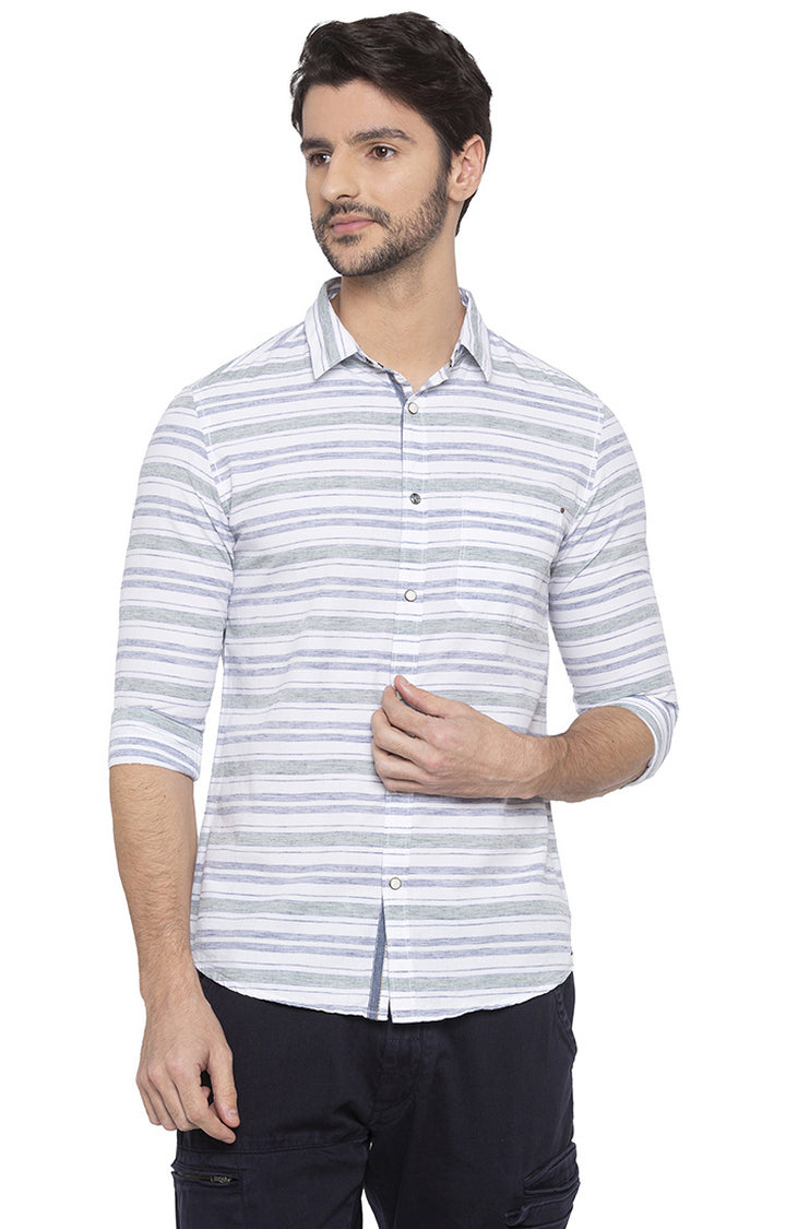 Spykar Men Blue Striped Slim Fit Casual Shirt