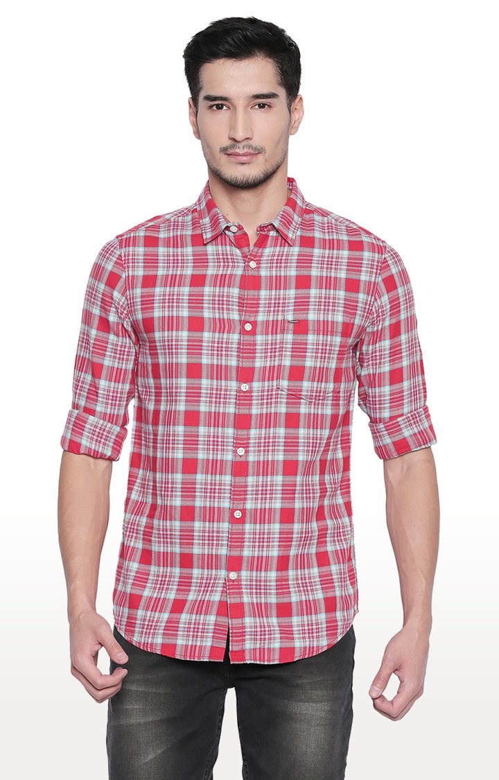 Spykar Men Red Checked Slim Fit Casual Shirt