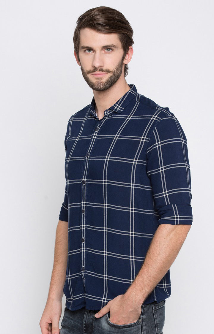 Spykar Men'S Blue Cotton Checked Casual Shirts