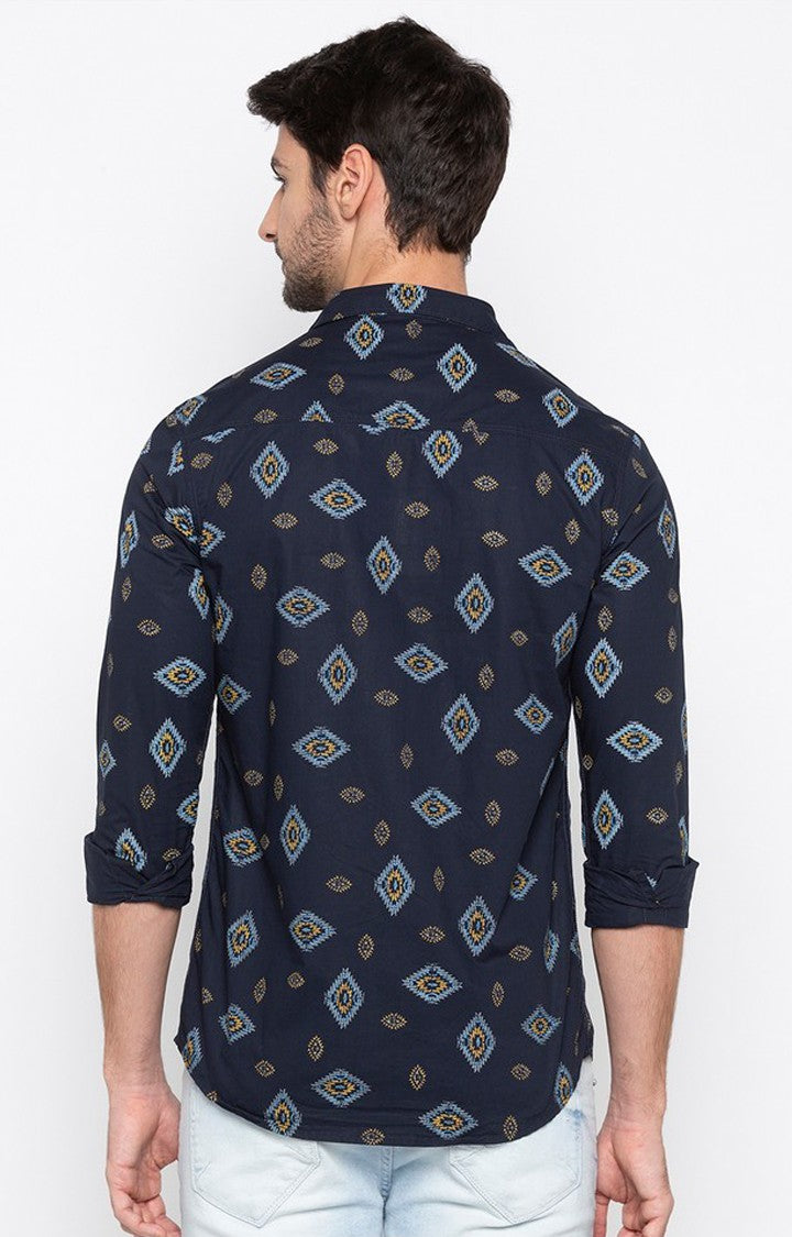 Spykar Men Navy Printed Slim Fit Casual Shirt