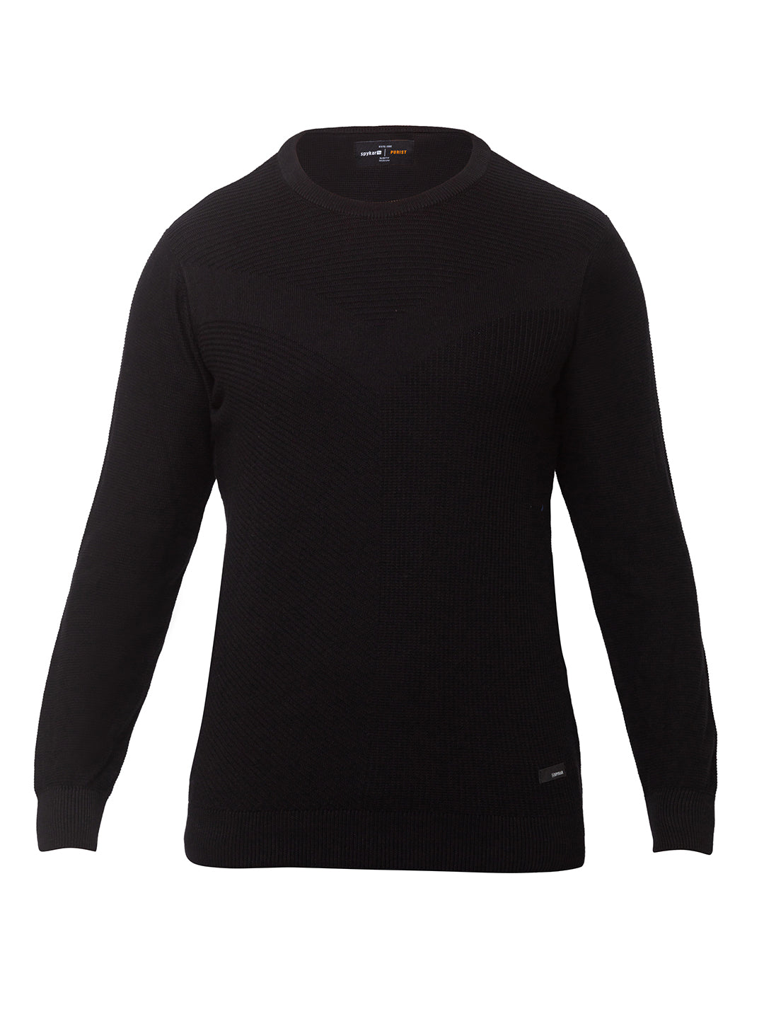 Spykar Men Black Cotton Regular Fit Sweater