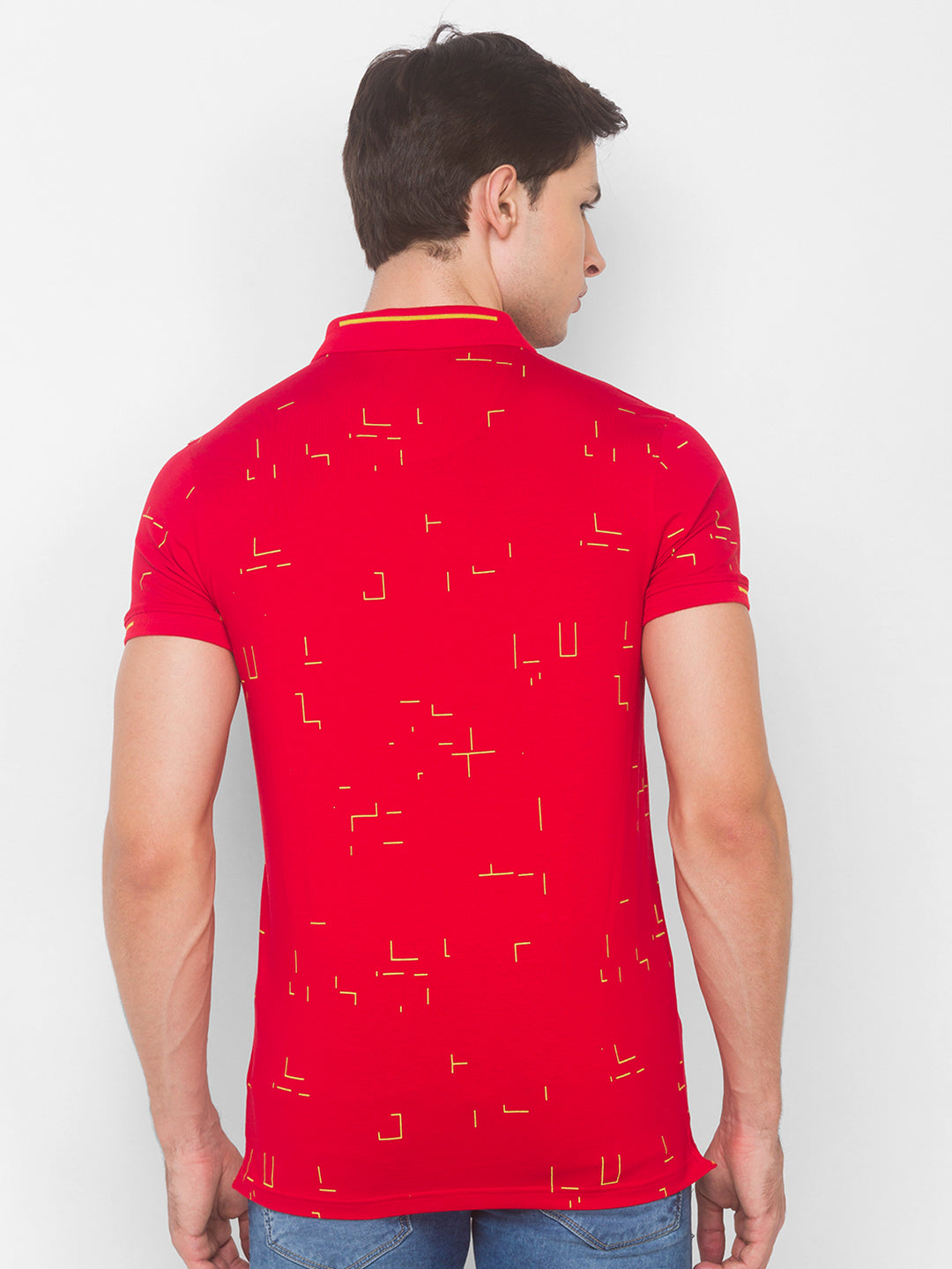 Spykar Men Red Cotton Slim Fit Polo T-Shirt