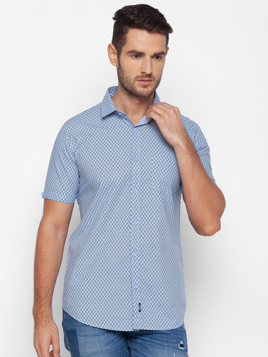 Spykar Slim Fit Blue Cotton Men Shirt